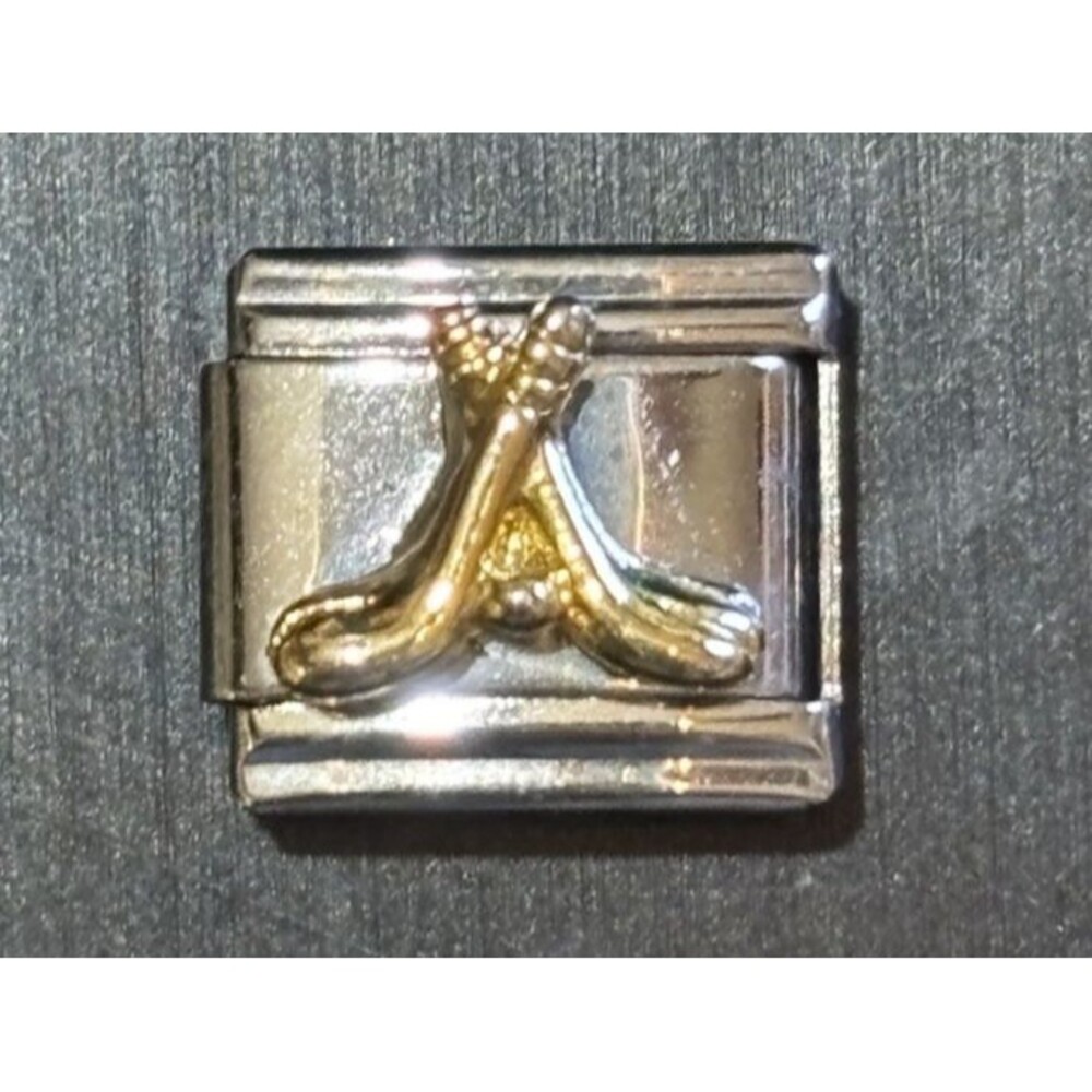 Vintage Italian Charm Hockey Sticks Bracelet Link Stainless Steel